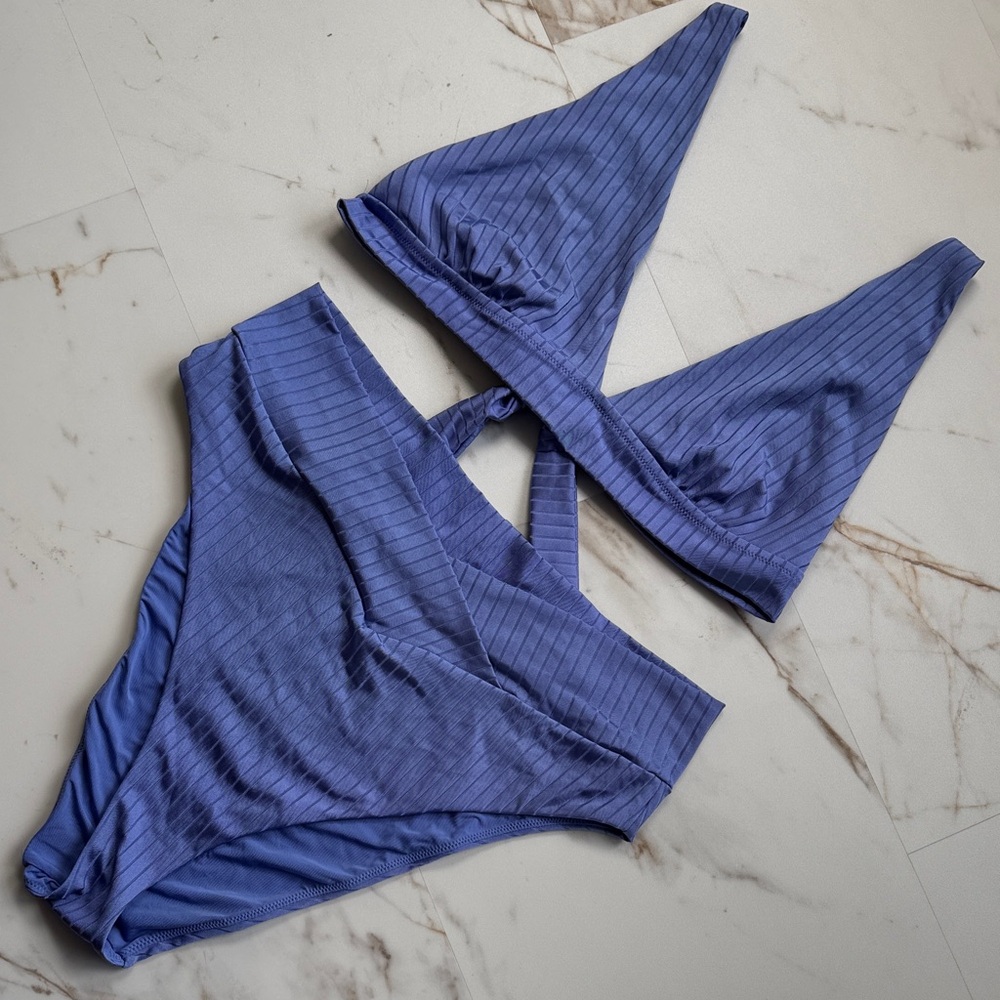 aerie Blue Ribbed Triangle Bikini Set